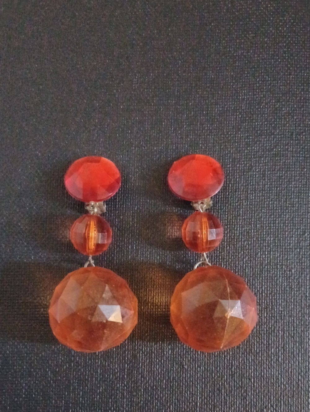 Vintage Orange Lucite Dangle Drop Clip-on Earrings - Women Jewelry